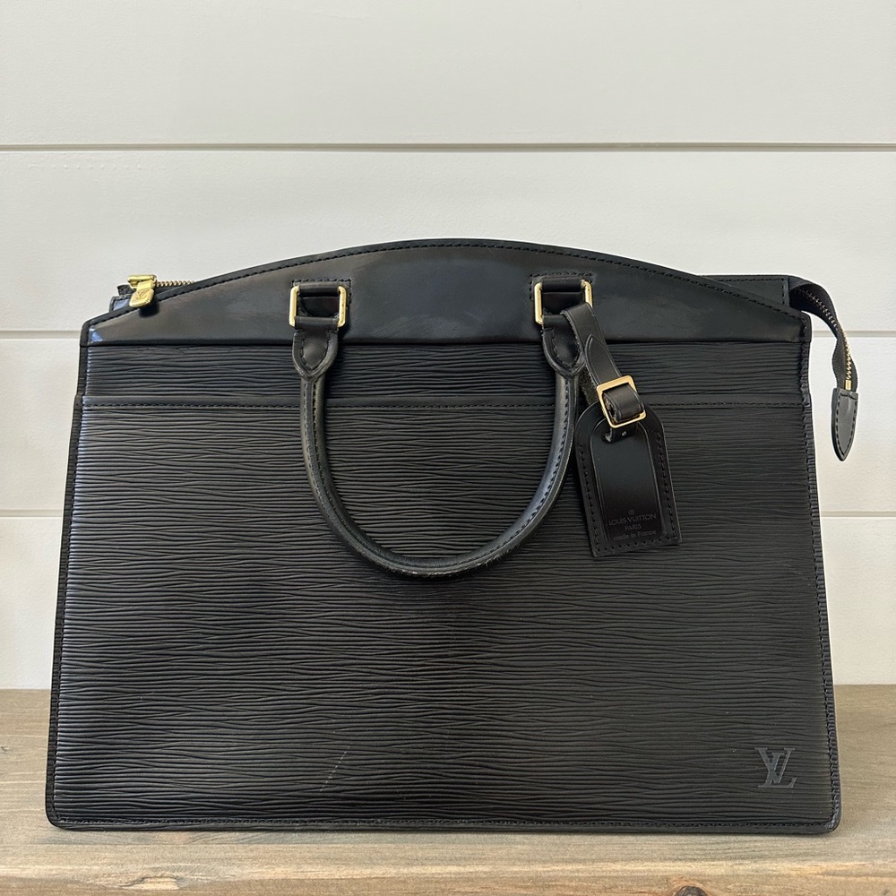 Authentic Louis Vuitton Riviera Black Noir Epi Bag with Small Luggage Tag